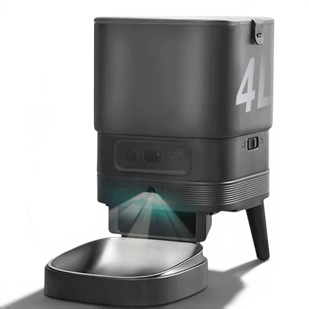 Distributeur automatique de croquettes Esprit Chat 4L en acier inoxydable avec bol amovible et design moderne gris