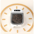 Distributeur automatique de croquettes Esprit Chat en plastique blanc avec couvercle transparent et écran digital