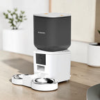 Distributeur automatique de croquettes Esprit Chat avec deux gamelles en acier inoxydable et réservoir gris