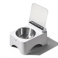 Distributeur de croquettes Esprit Chat blanc en plastique avec bol en acier inoxydable et couvercle transparent