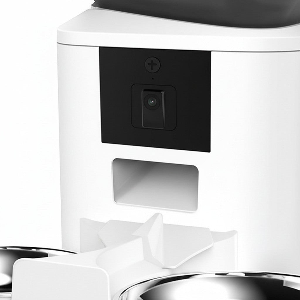 Distributeur automatique de croquettes Esprit Chat avec caméra intégrée et deux gamelles en acier inoxydable