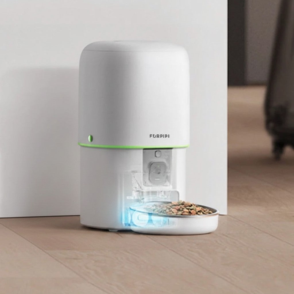 Distributeur de croquettes connecté Esprit Chat Furpipi blanc avec caméra HD et bol en acier inoxydable