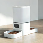 Distributeur de croquettes automatique double Esprit Chat en plastique blanc avec deux gamelles pour chats