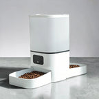 Distributeur de croquettes automatique double Esprit Chat en plastique blanc avec deux bols pour chats