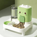 Distributeur Esprit Chat vert et blanc avec bol de nourriture et réservoir d'eau pour chat en plastique
