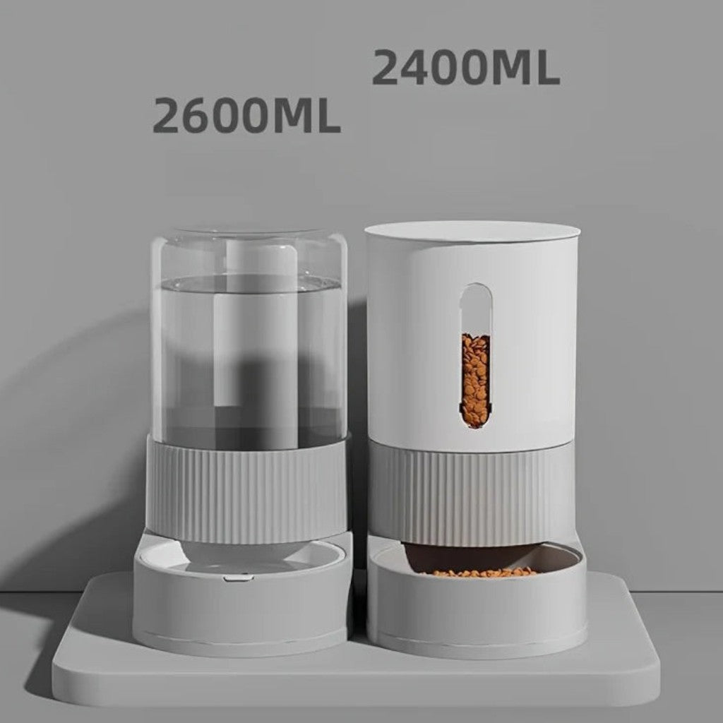 Distributeur Esprit Chat par gravité avec réservoir d'eau et de croquettes en plastique gris moderne