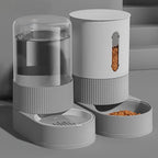 Distributeur Esprit Chat par gravité pour nourriture et eau, en plastique gris avec réservoirs transparents