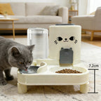 Distributeur Esprit Chat surélevé en plastique crème avec fontaine à eau et gamelle de croquettes pour chat