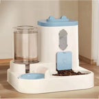 Distributeur de croquettes et eau 2 en 1 Esprit Chat en plastique blanc et bleu avec système par gravité