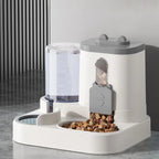 Distributeur de croquettes et eau 2 en 1 Esprit Chat en plastique blanc et gris avec système par gravité