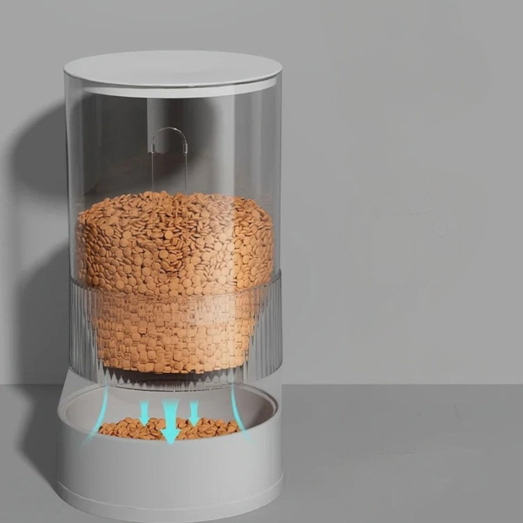 Distributeur de croquettes par gravité Esprit Chat en plastique transparent et blanc pour chat