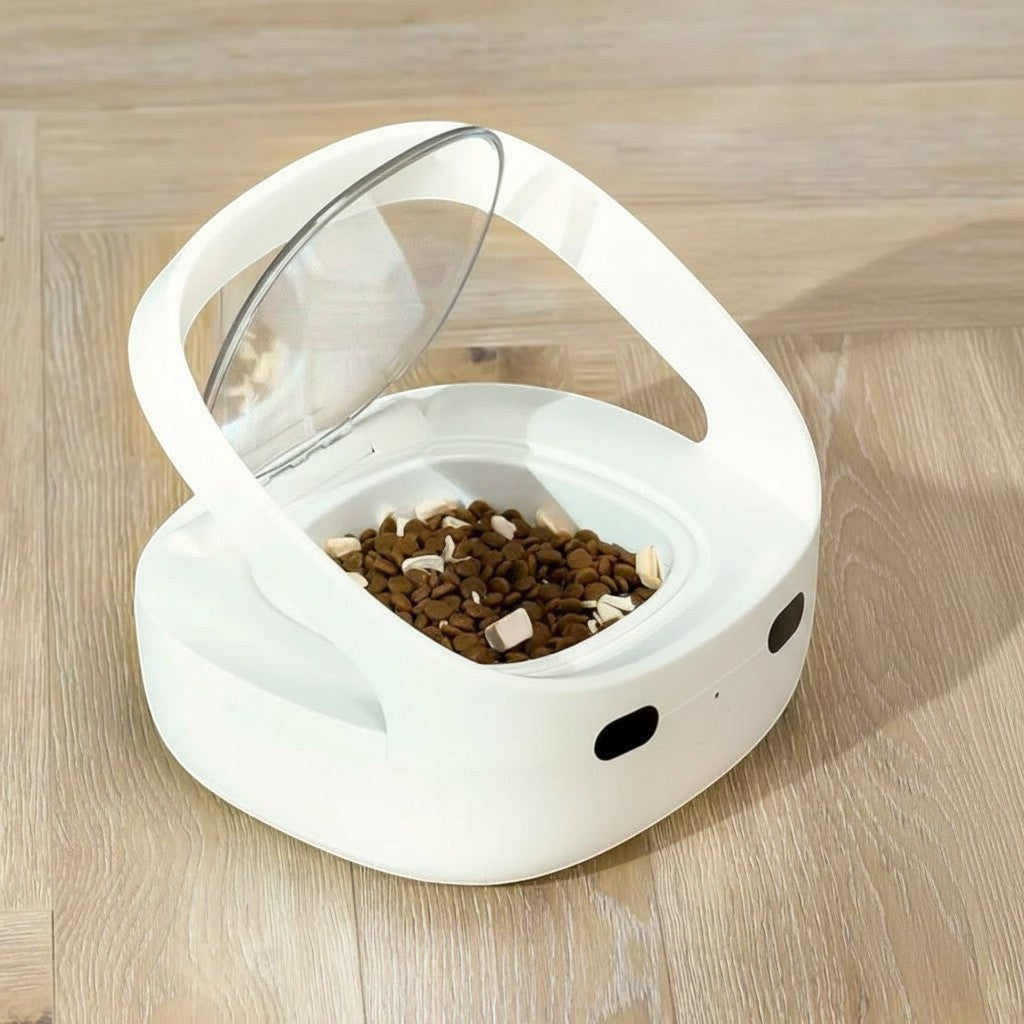 Distributeur automatique de croquettes Esprit Chat blanc en plastique avec couvercle transparent et capteur intelligent