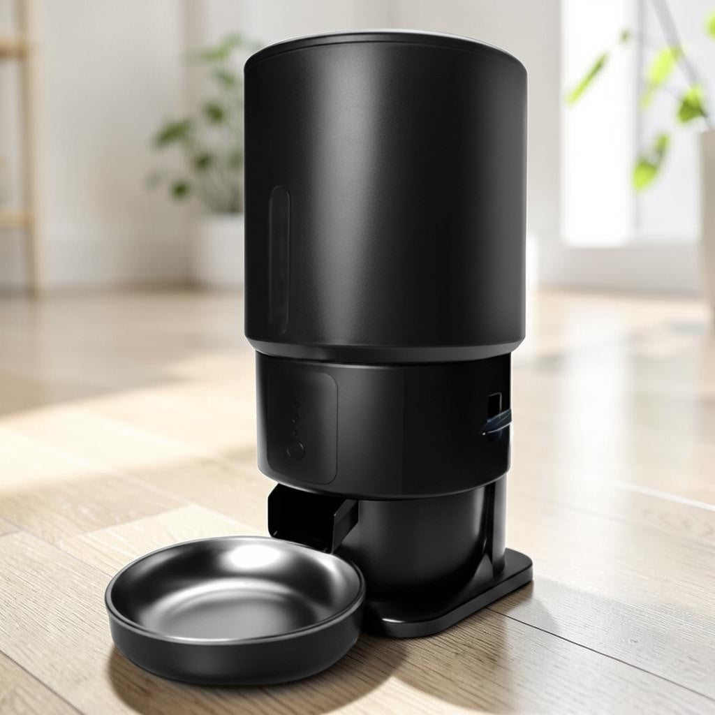 Distributeur automatique de croquettes Esprit Chat noir avec bol en acier inoxydable pour chat et chien