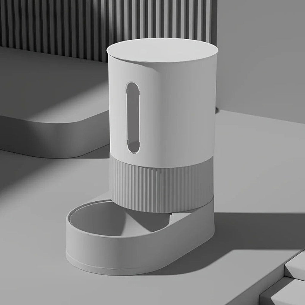 Distributeur de croquettes par gravité Esprit Chat en plastique gris minimaliste pour chat