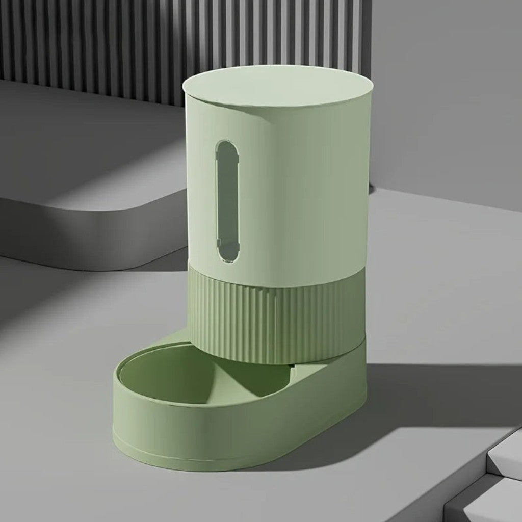 Distributeur de croquettes par gravité Esprit Chat en plastique vert avec réservoir et gamelle intégrée