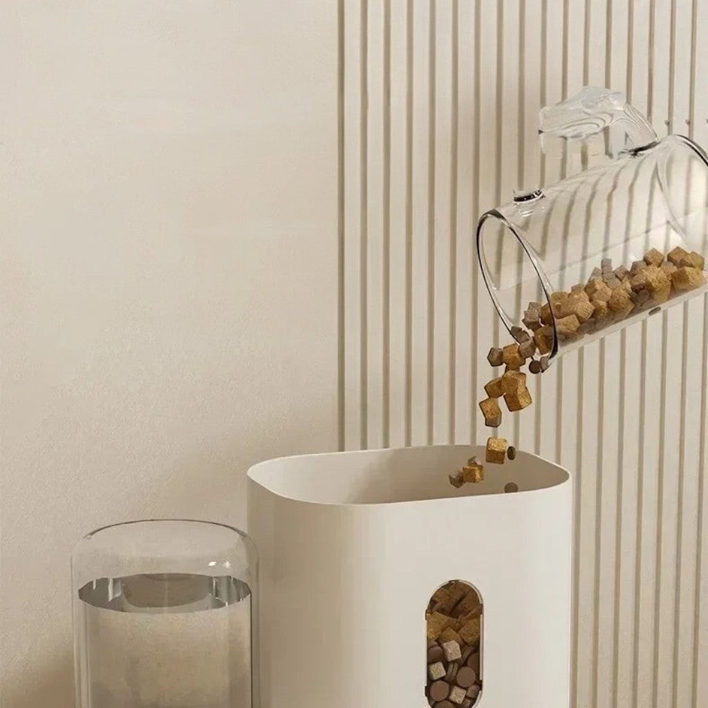 Distributeur de nourriture et d'eau Esprit Chat en plastique blanc avec réservoir transparent pour croquettes