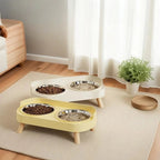 Double gamelles Esprit Chat surélevées avec bols en acier inoxydable et pieds en bois pour le confort du chat
