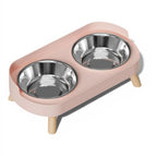 Double gamelle Esprit Chat surélevée rose avec bols en acier inoxydable et pieds en bois pour le confort du chat