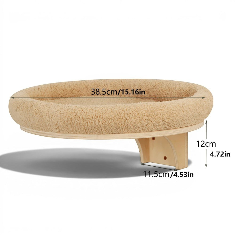 Étagère murale pour chat Esprit Chat en bois avec coussin beige doux et rebords confortables pour le repos