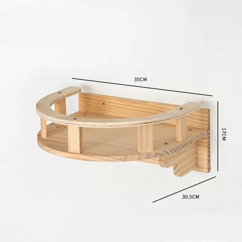 Étagère murale en bois naturel Esprit Chat pour chat, plateforme de repos robuste avec barrière de sécurité
