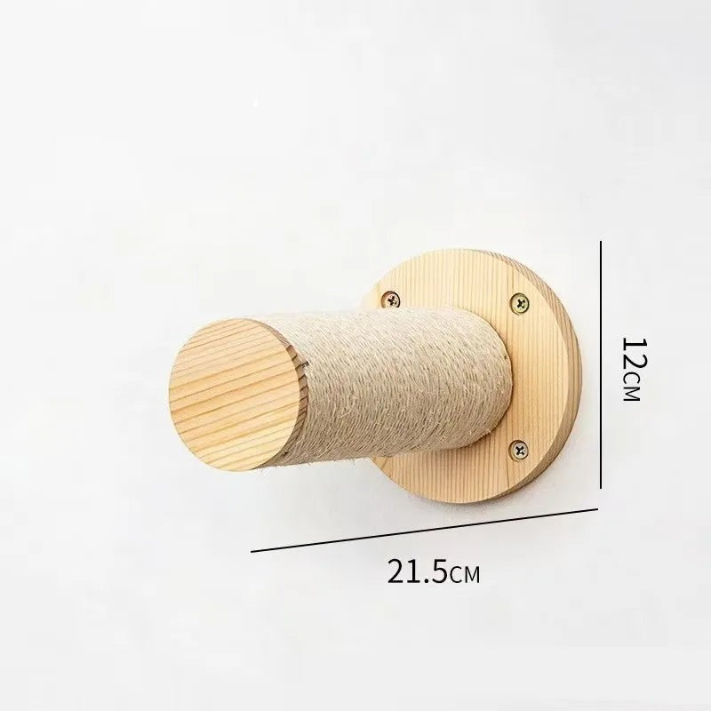 Étagère murale Esprit Chat en bois naturel avec revêtement en sisal pour griffoir et perchoir pour chat