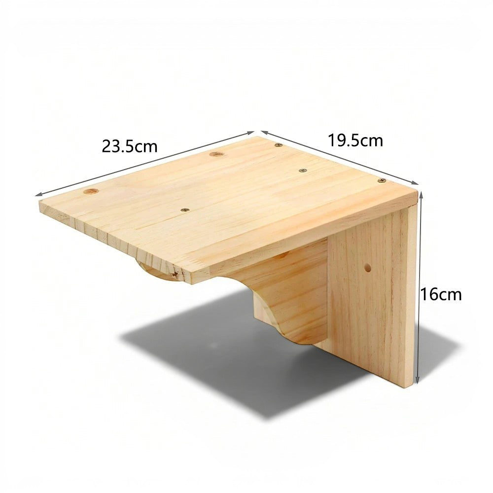 Étagère murale pour chat Esprit Chat en bois naturel robuste avec dimensions indiquées pour un montage mural facile