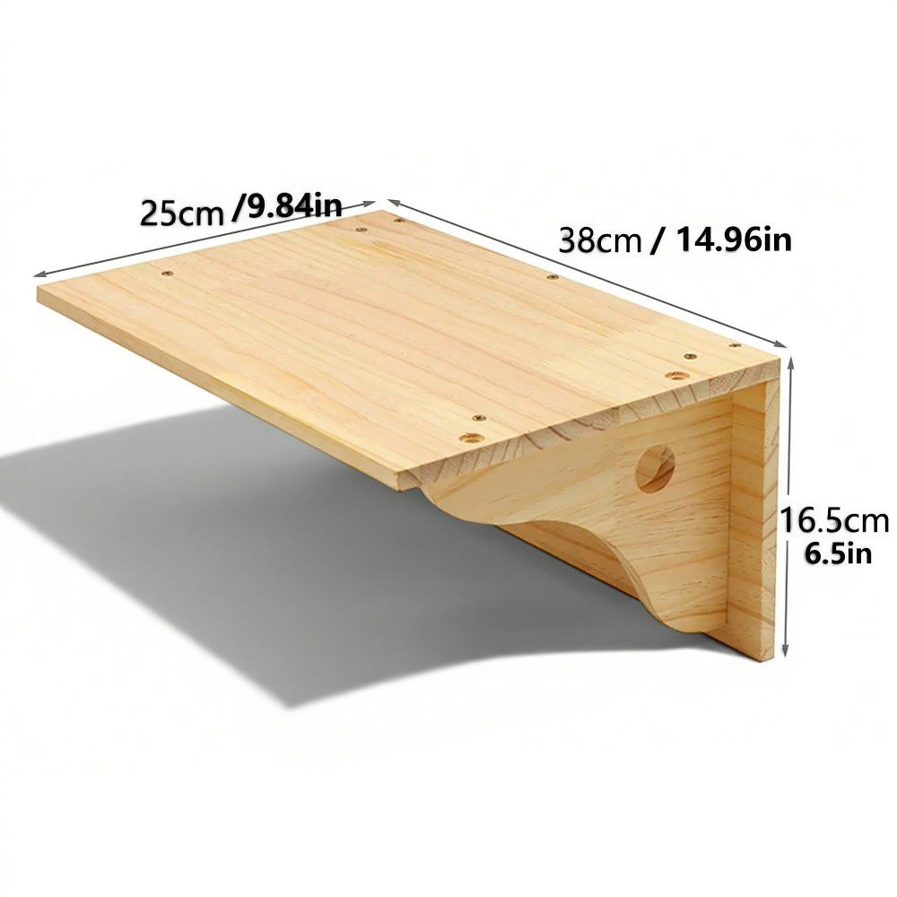 Étagère murale pour chat Esprit Chat en bois massif naturel, design minimaliste et robuste pour perchoir félin.