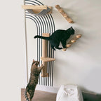 Étagères murales Esprit Chat en bois pour chat avec hamac et marches pour grimper sur un mur décoré