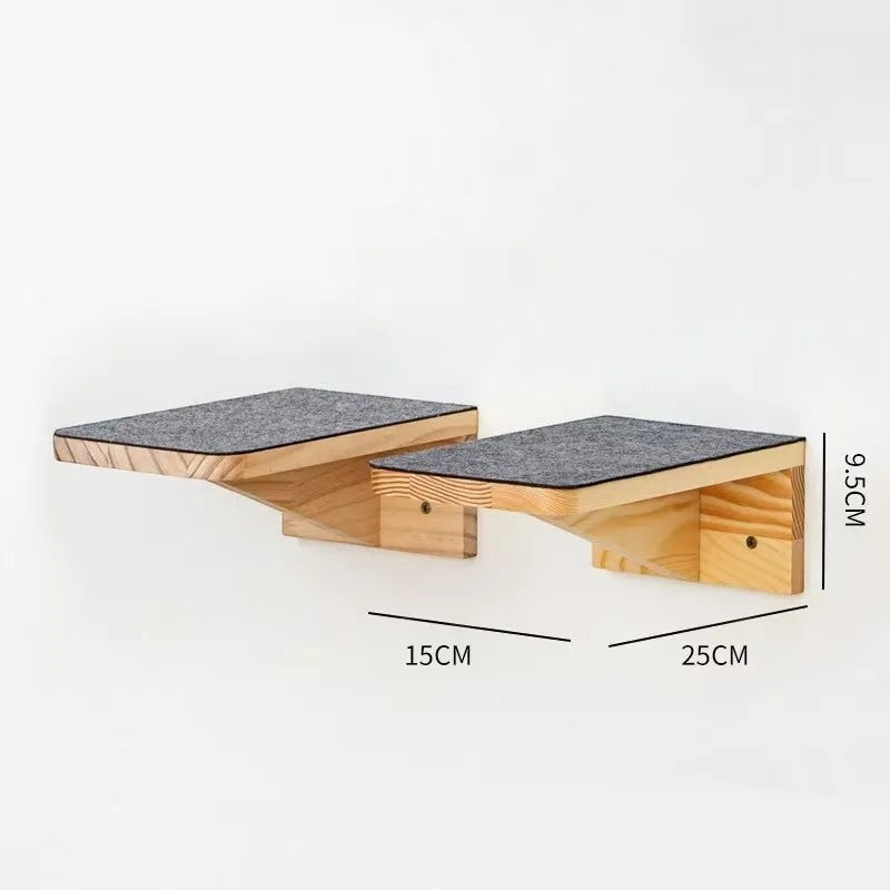 Étagères murales Esprit Chat en bois naturel avec revêtement antidérapant gris pour le repos des chats