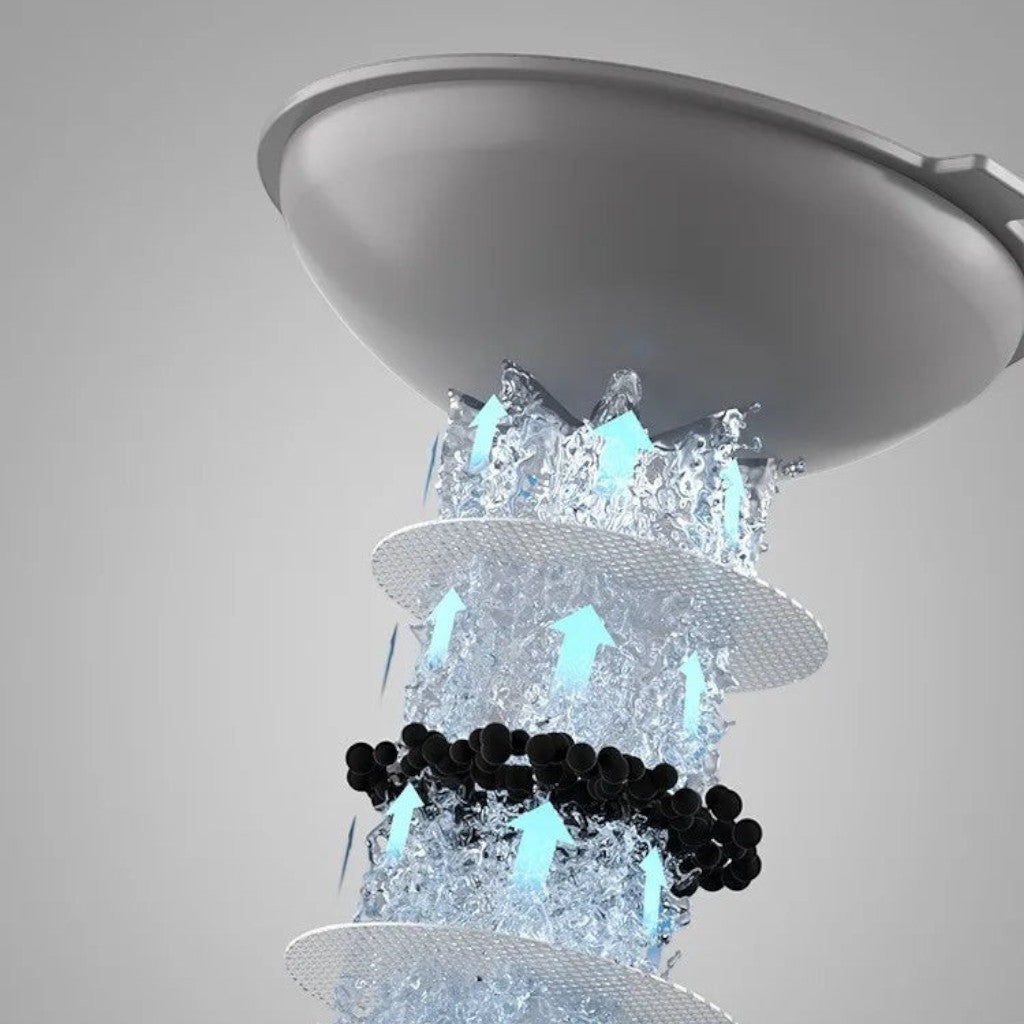 Schéma technique du système de filtration Esprit Chat pour distributeur d'eau automatique avec charbon actif