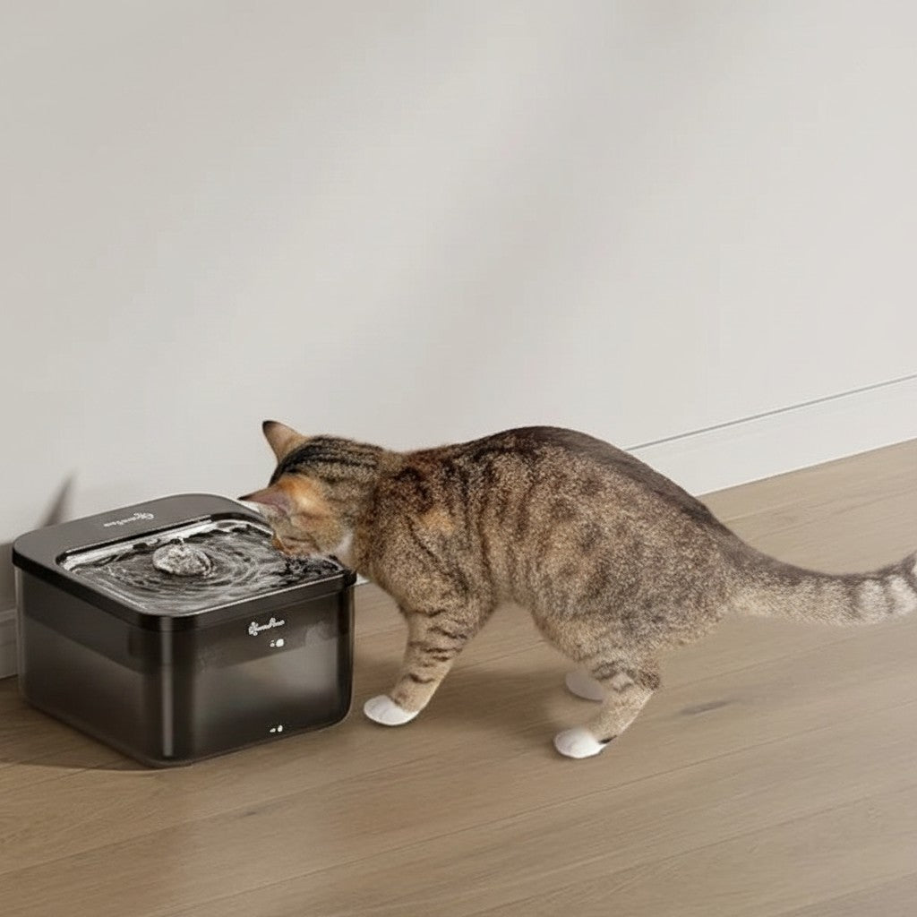 Fontaine à eau sans fil Esprit Chat en acier inoxydable pour chat buvant de l'eau fraîche dans un salon