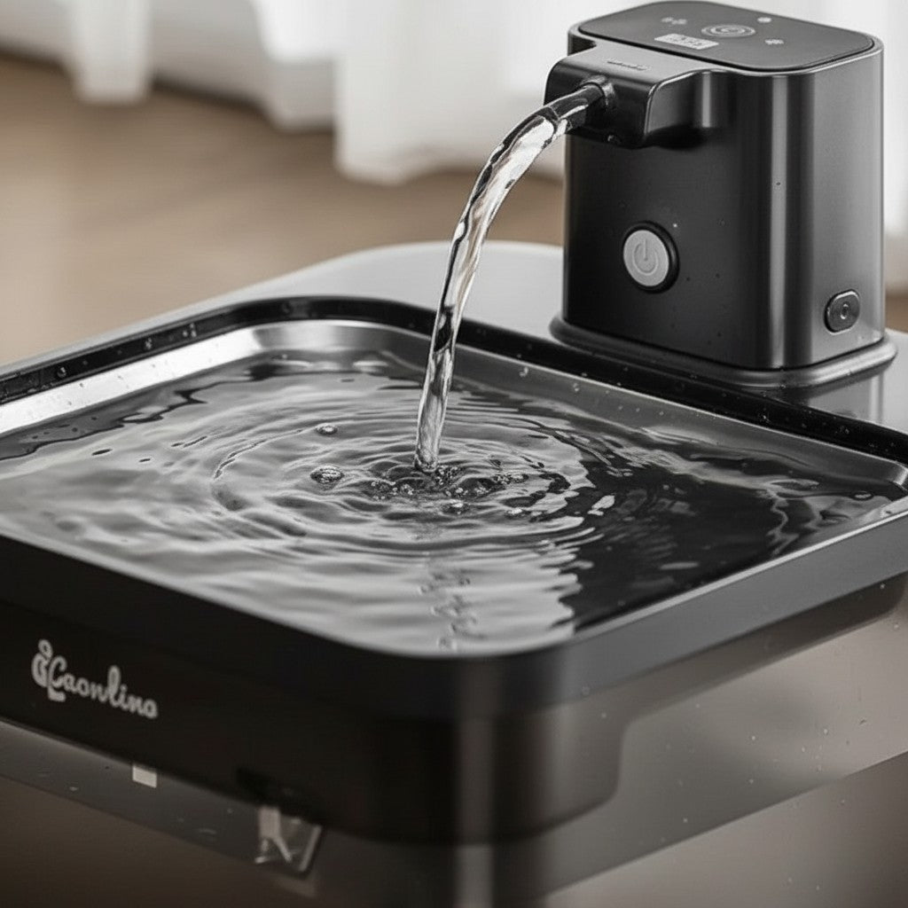 Fontaine à eau automatique Esprit Chat en acier inoxydable noir avec jet d'eau pour chat
