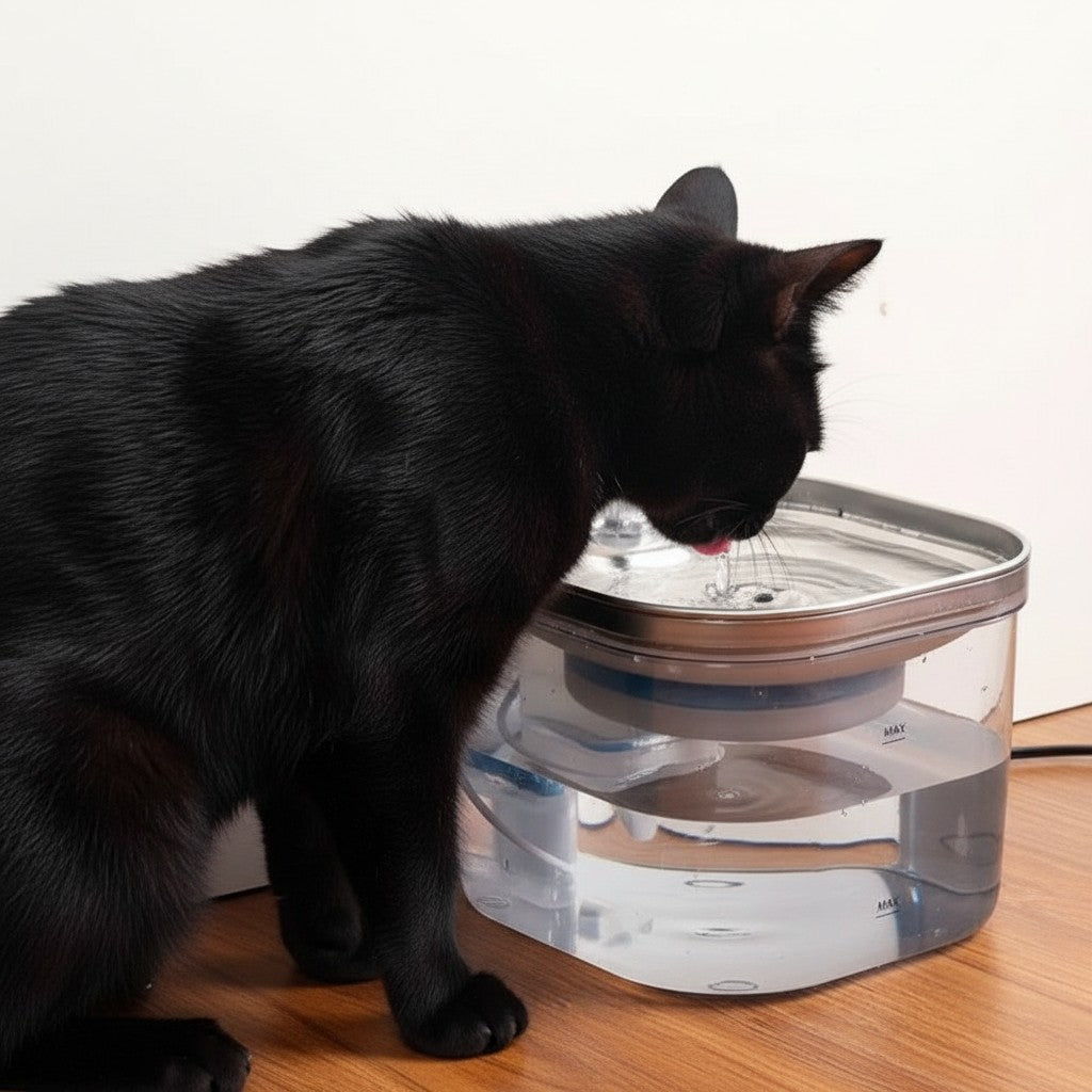 Fontaine à eau automatique transparente en acier inoxydable pour chats, 2L, par Esprit Chat