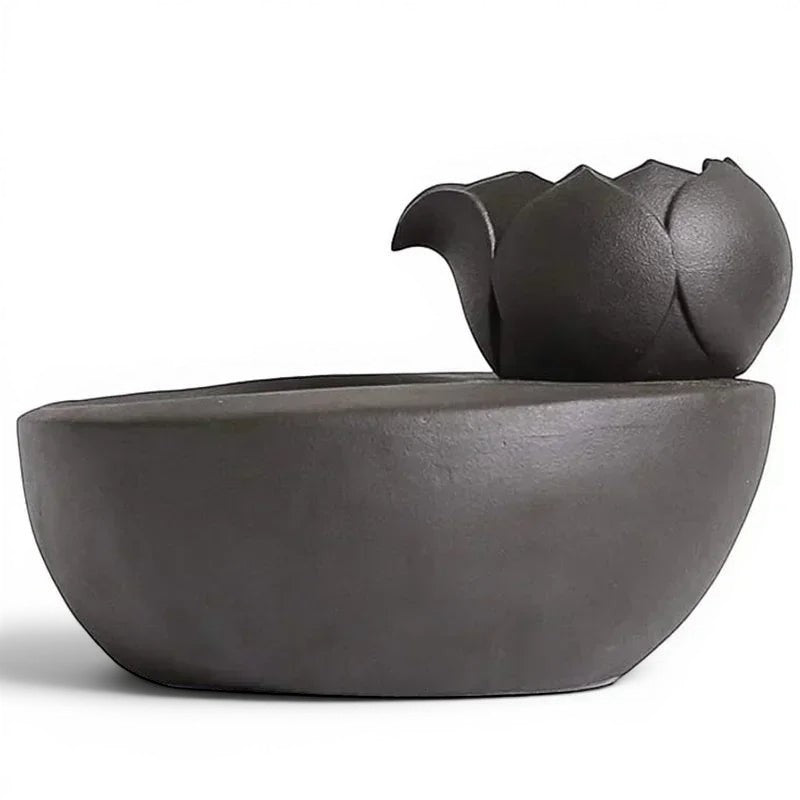 Fontaine à eau pour chat Esprit Chat en céramique sombre avec un design de fleur de lotus, 1,5L