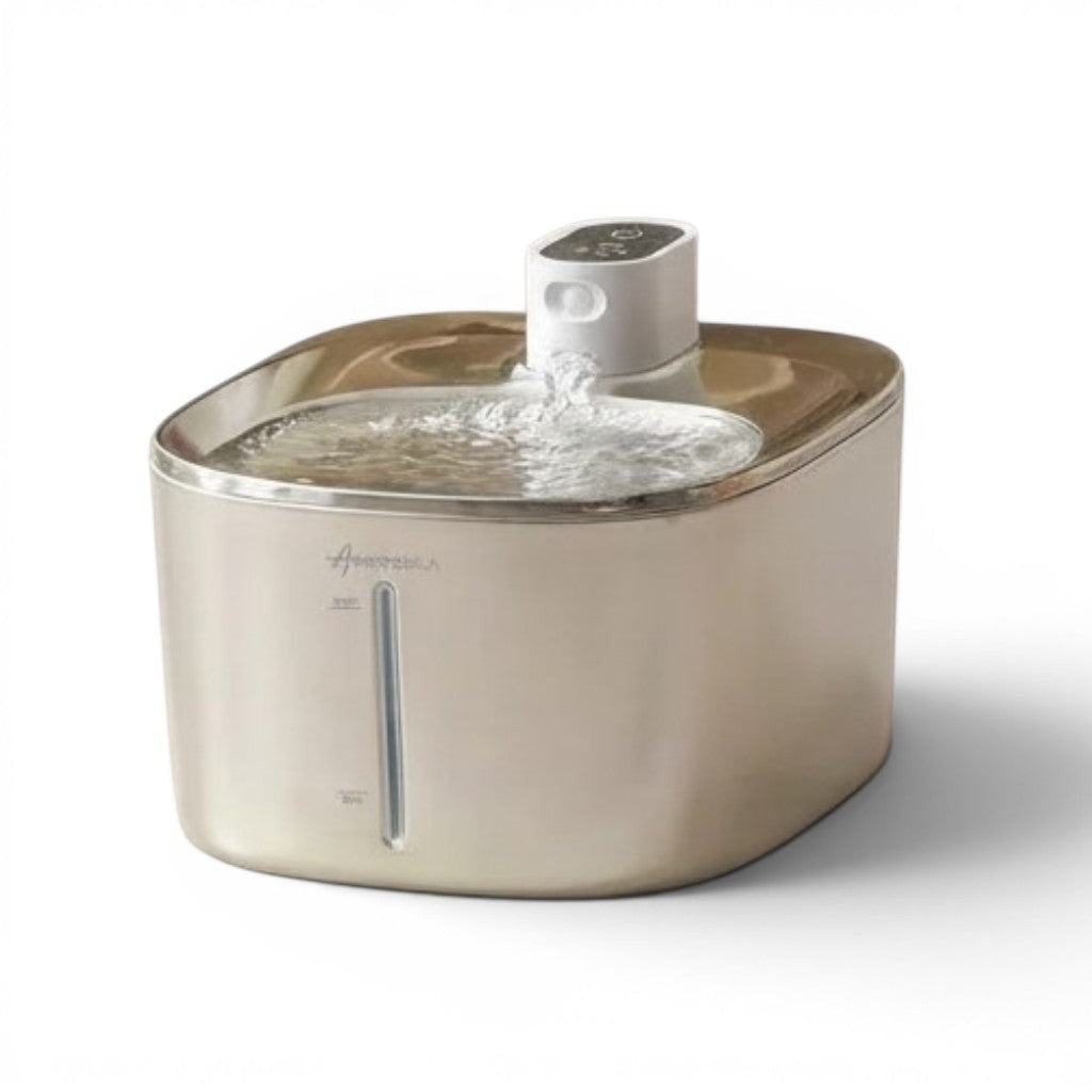 Fontaine à eau automatique sans fil en acier inoxydable APD APETDOLA pour chats, avec indicateur de niveau d'eau.