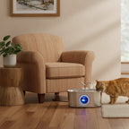 Fontaine à eau en acier inoxydable argenté pour chat Esprit Chat, avec LED bleue, 3,2 L, silencieuse et à double filtration.