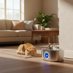Fontaine à eau en acier inoxydable pour chat Esprit Chat avec LED bleue, 3,2 L, silencieuse et à double filtration.