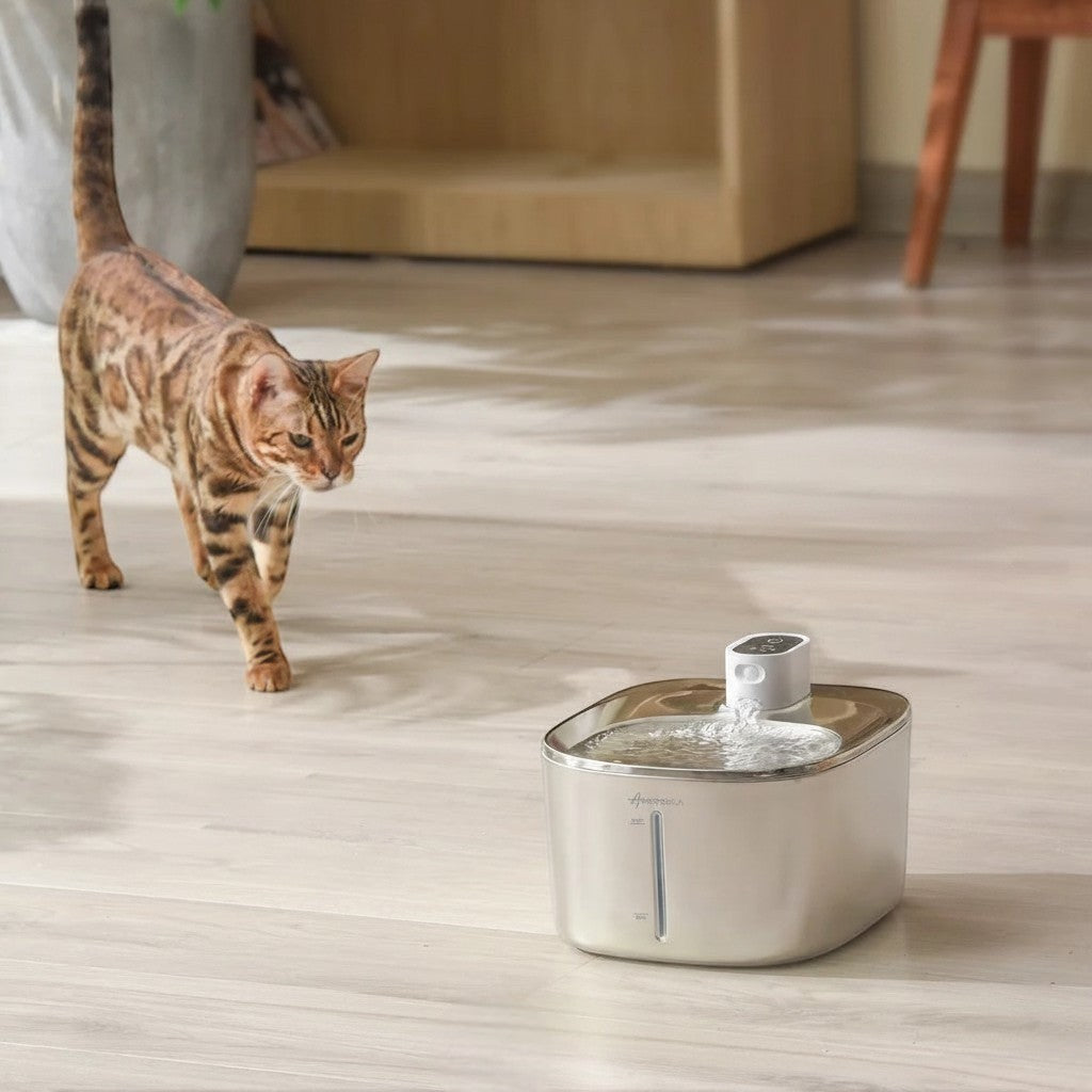 Fontaine à eau automatique sans fil en acier inoxydable APD APETDOLA pour chats, avec mode capteur, 4L.