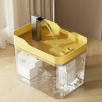 Fontaine à eau automatique Esprit Chat en plastique jaune et transparent, 1.5L, avec 3 modes de débit d'eau.