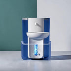 Fontaine à eau automatique Esprit Chat en plastique blanc et bleu, avec séparateur eau propre/sale et grande capacité.