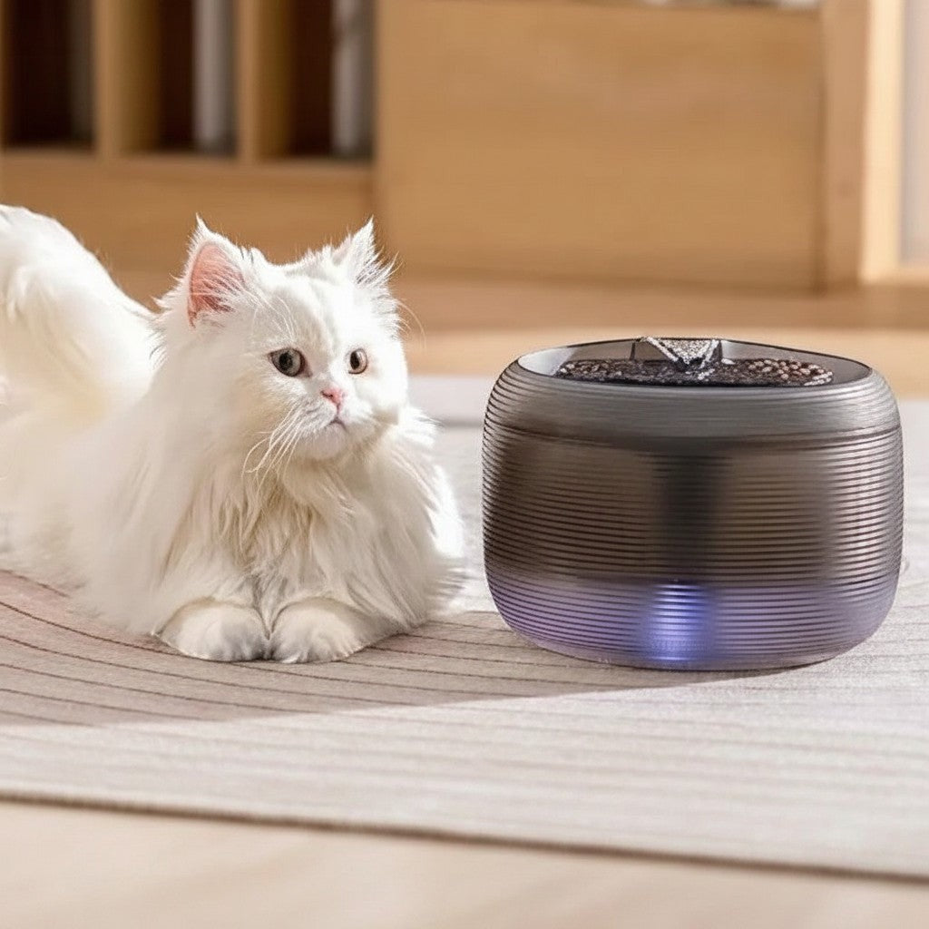 Esprit Chat Fontaine à eau pour chat ultra silencieuse en plastique noir et blanc avec indicateur de niveau d'eau LED