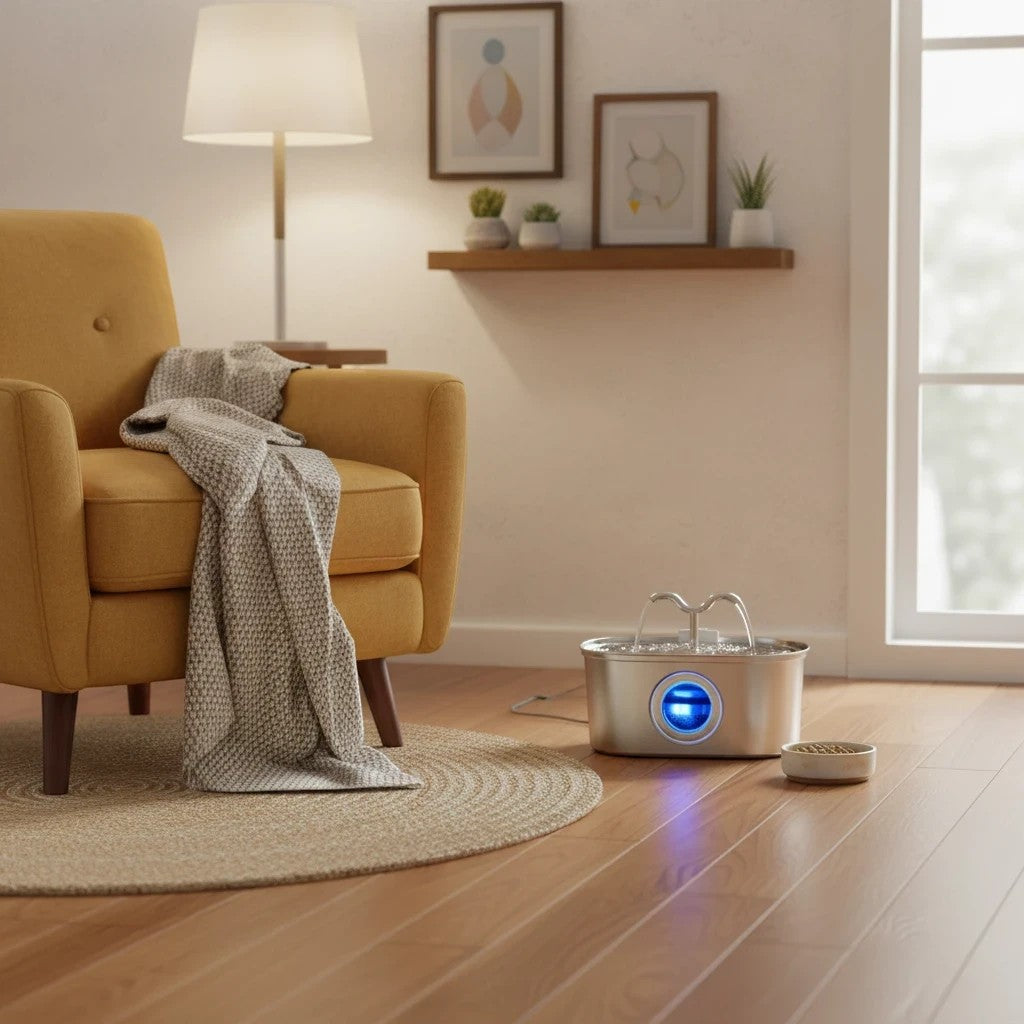 Fontaine à eau pour chat en acier inoxydable repetsun, 3,2 L, avec filtration LED bleue