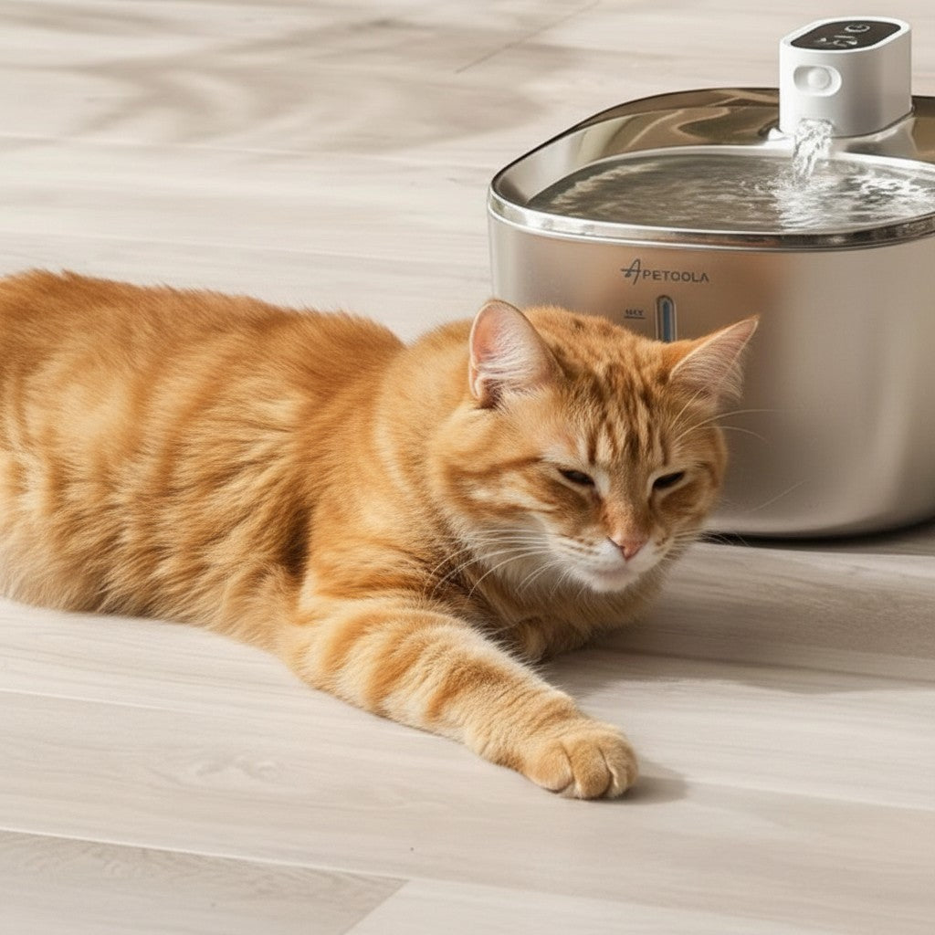 Fontaine à eau automatique sans fil en acier inoxydable APETDOLA pour chats et chiens, capacité 4L, design silencieux, rappel de niveau d'eau.