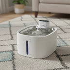 Fontaine à eau sans fil LABEKA en acier inoxydable pour chats, avec indicateur de niveau d'eau et bec verseur silencieux.