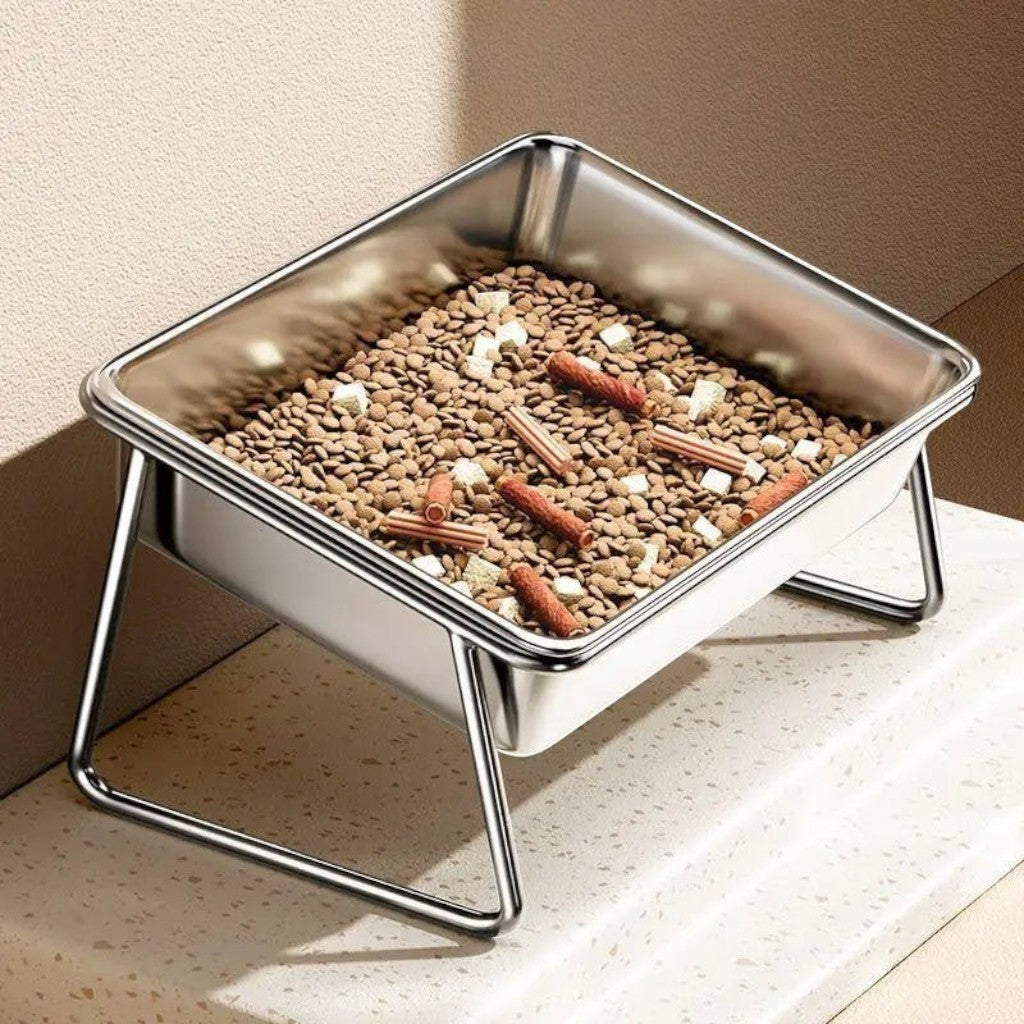 Gamelle Esprit Chat sur pied en acier inoxydable pour chat, design rectangulaire surélevé pour une alimentation stable