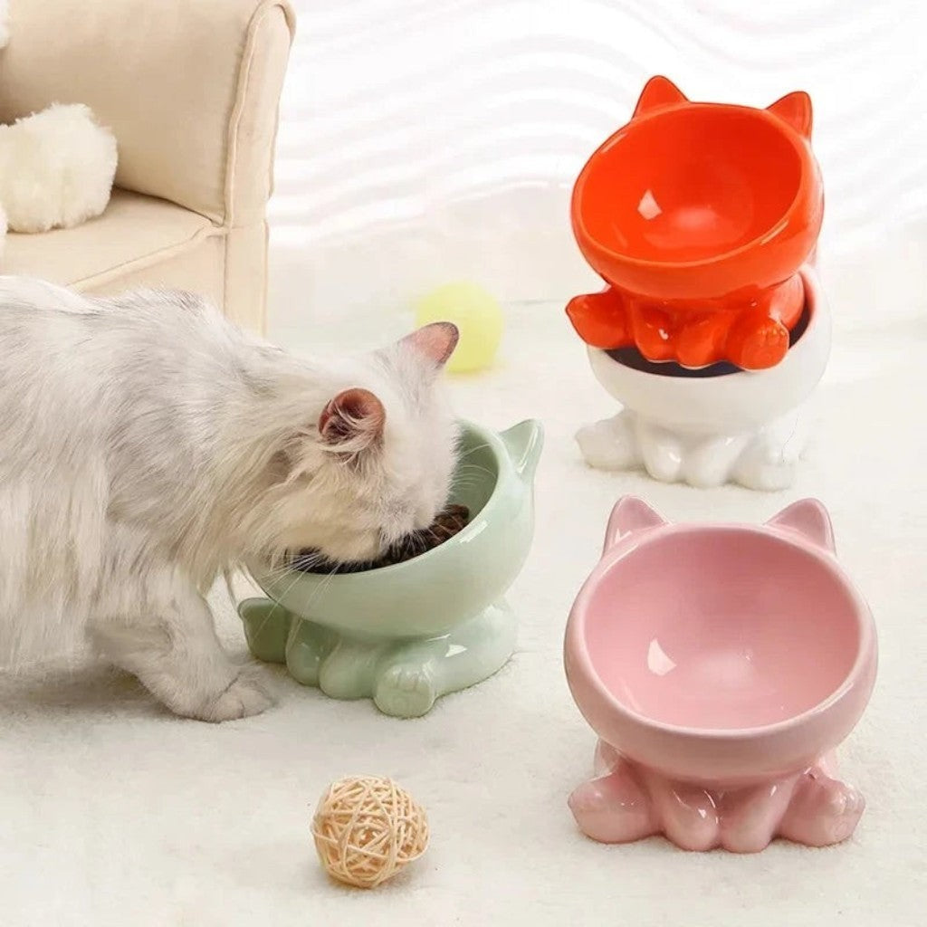 Gamelle Esprit Chat en céramique avec oreilles de chat pour protéger les cervicales, disponible en plusieurs couleurs
