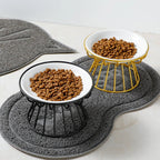 Gamelle design Esprit Chat en céramique avec support en métal pour une alimentation confortable et ergonomique