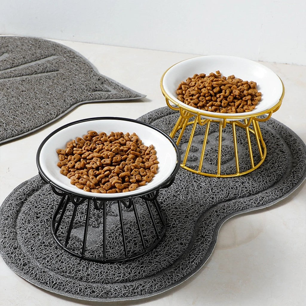 Gamelle design Esprit Chat en céramique avec support en métal pour une alimentation confortable et ergonomique