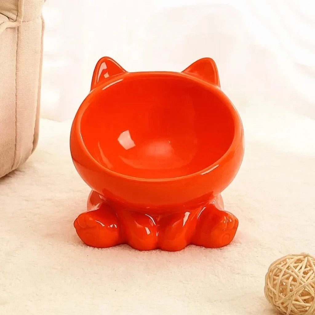 Gamelle pour chat Esprit Chat en céramique orange avec oreilles de chat et design surélevé pour le confort