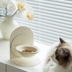 Gamelle en céramique Esprit Chat avec support réglable beige pour chat, design minimaliste et arrondi